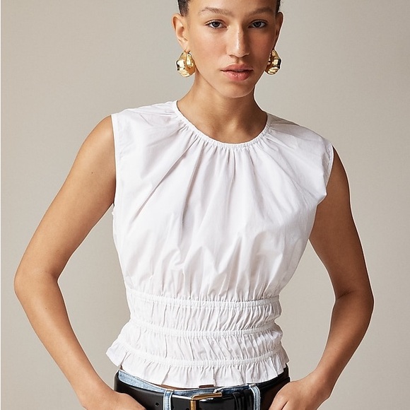 J. Crew Tops - NWT J.Crew Hyacinth Top Cotton Poplin White Smocking Summer Lightweight Feminine